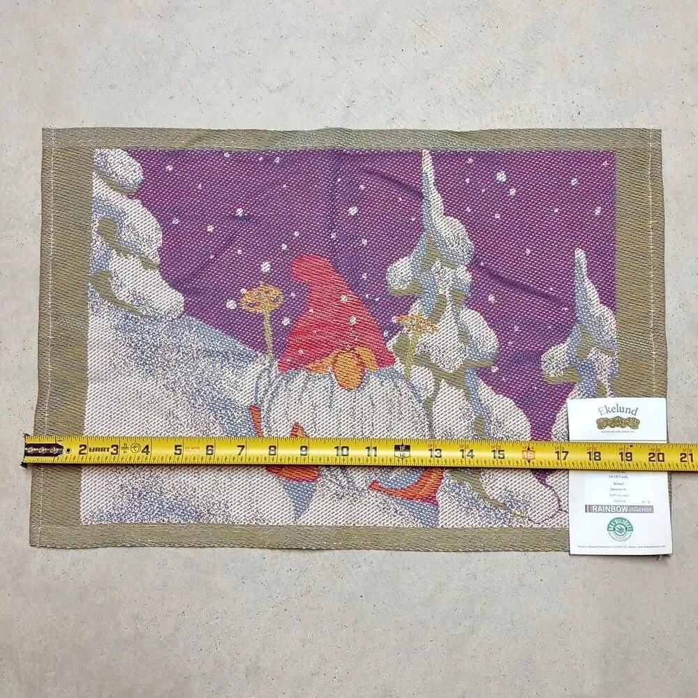 NWT Ekelund Master Weavers Tea Kitchen Towel Wall Hang Gnome Skiing Winter Show